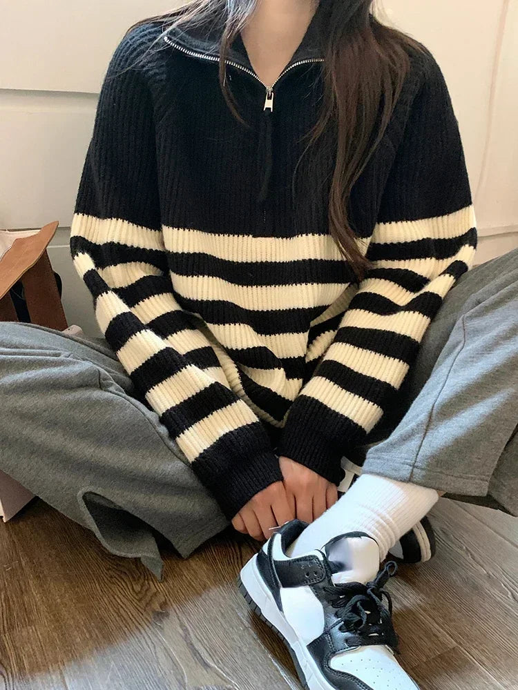 Striped zipper sweater