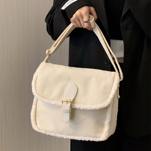 Flauschige Cord Schultertasche – Winter Damen Umhängetasche