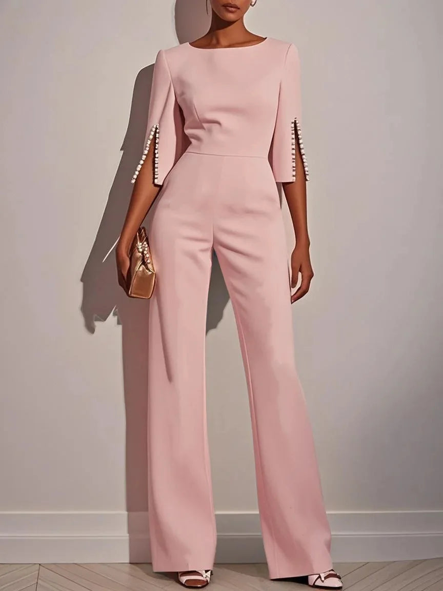 Eleganter Damen Jumpsuit mit Perlen – Einfarbig & Schlank geschnitten | Stilvoller Party- & Büro Look für Frühling & Sommer