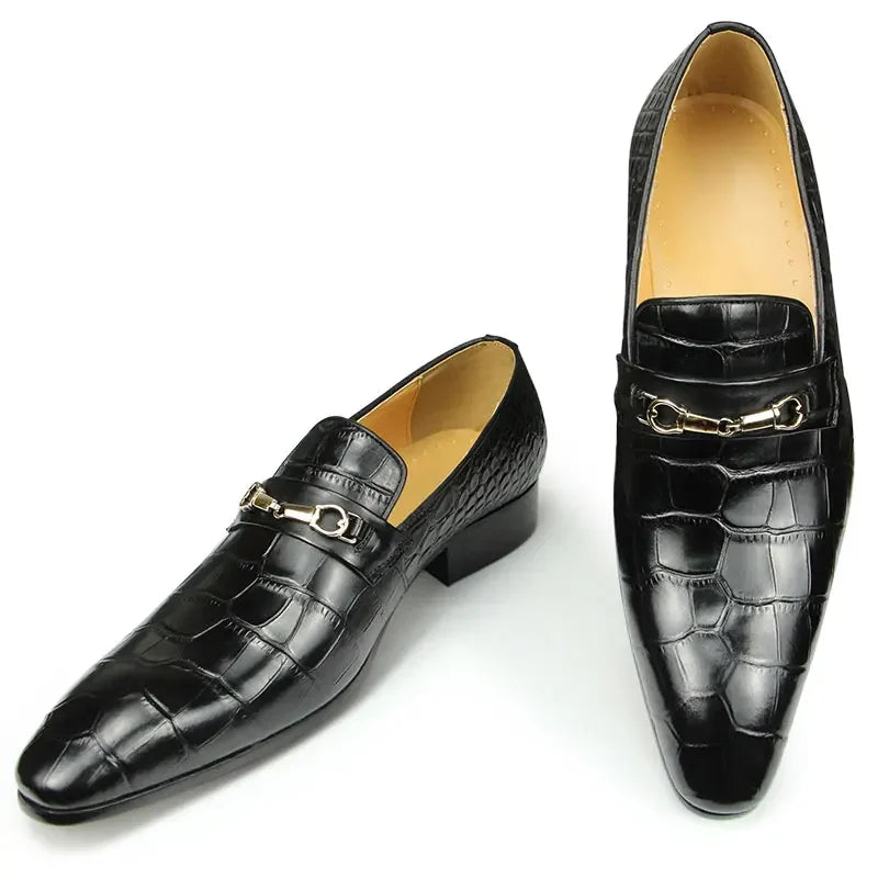 Elegante Herren Loafer aus Leder – Hochzeit & Business Schuhe mit Schnalle in Schwarz und Grün | Handgefertigte Slipper für Büro, Bankett & Freizeit