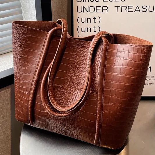 Vintage Umhängetasche aus PU-Leder – Große, trendige Designer-Handtasche für Damen