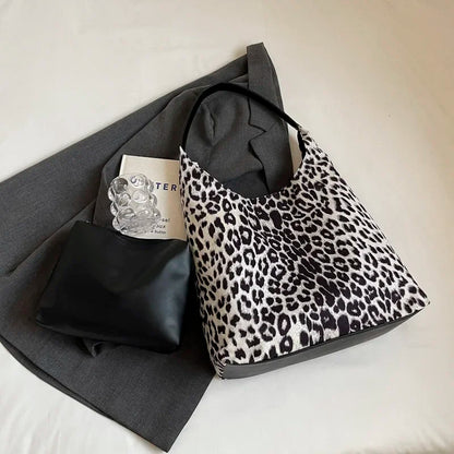 Große Samt-Leder Leopard Umhängetasche – Modetrend Achseltasche 2024 für Frauen