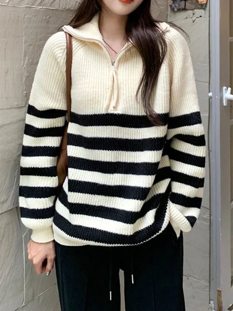 Striped zipper sweater