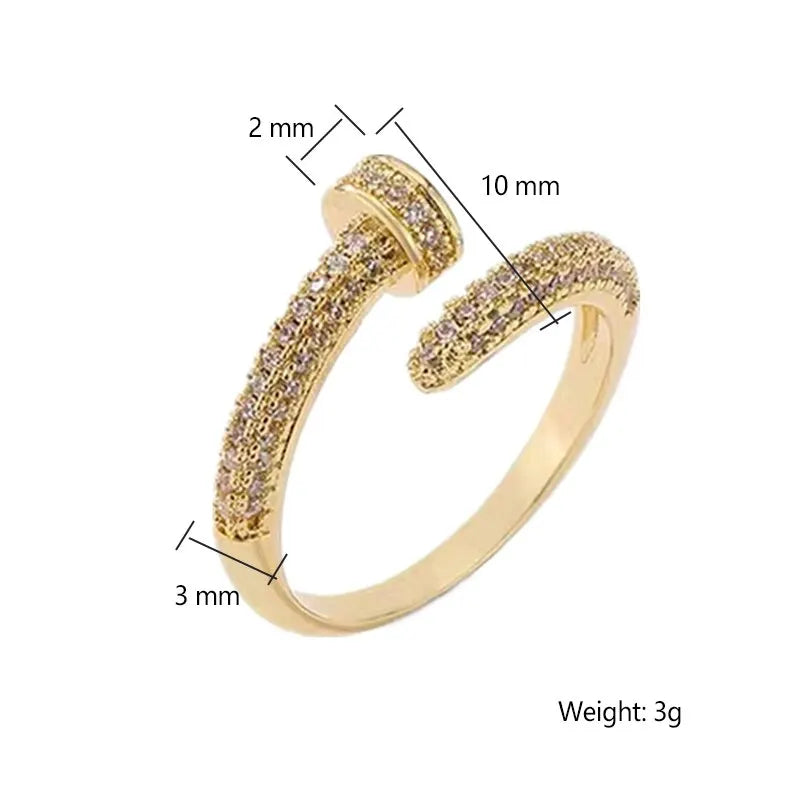 Vergoldeter Zirkonia-Ring für Damen, verstellbar, geometrisches Design, elegant, für den Alltag und Büro, edler Schmuck