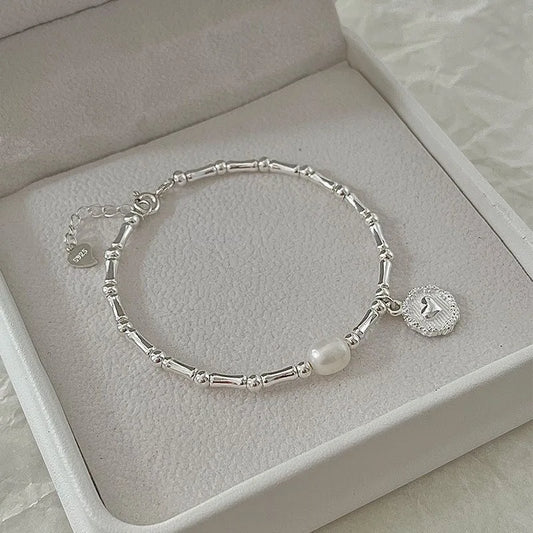 925 Sterling Silber Perlen Bambus Knoten Armband für Frauen Mädchen Einfacher Koreanischer Schmuck Geburtstagsgeschenk