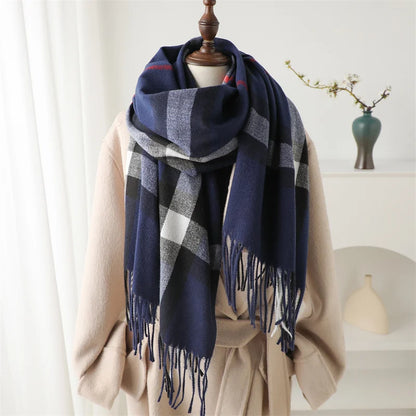 Kuscheliger Winter Plaid-Schal mit Quasten – Stilvoller XXL-Poncho für kalte Tage