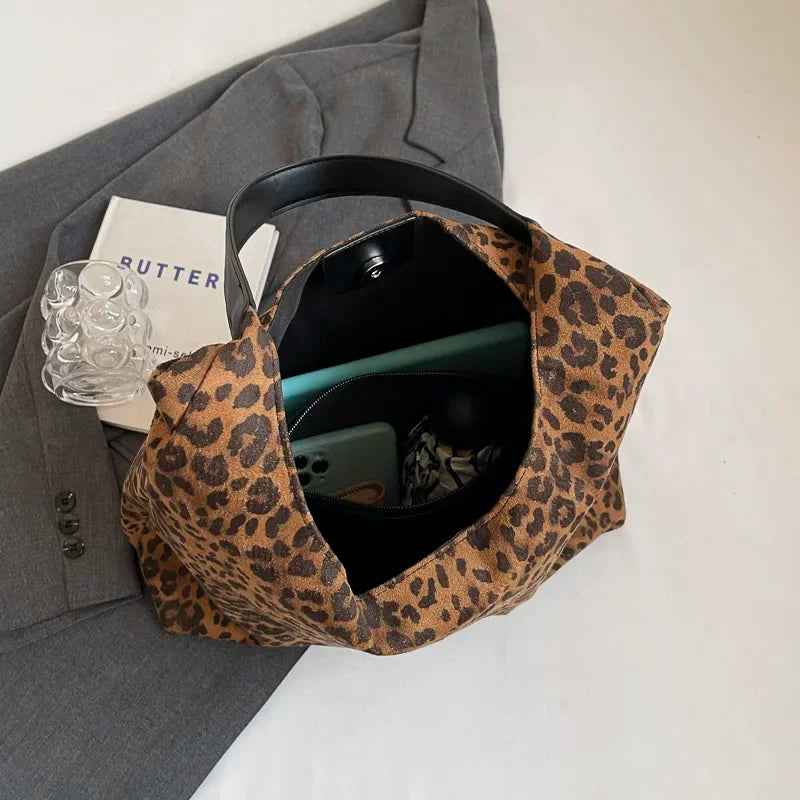 Große Samt-Leder Leopard Umhängetasche – Modetrend Achseltasche 2024 für Frauen