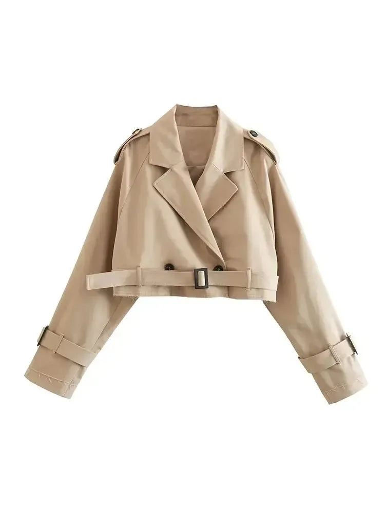 Elegant trench coat in crop style – modern short coat in beige - Liliane