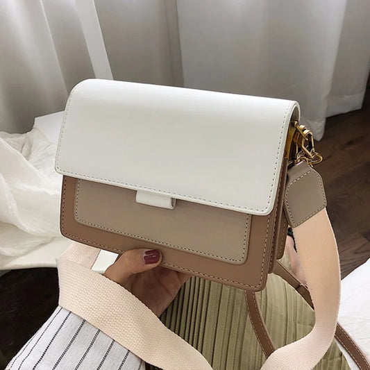 Trendige Kontrastfarbene Leder-Umhängetasche für Damen – Designer Messenger-Tasche mit stilvoller Klappe