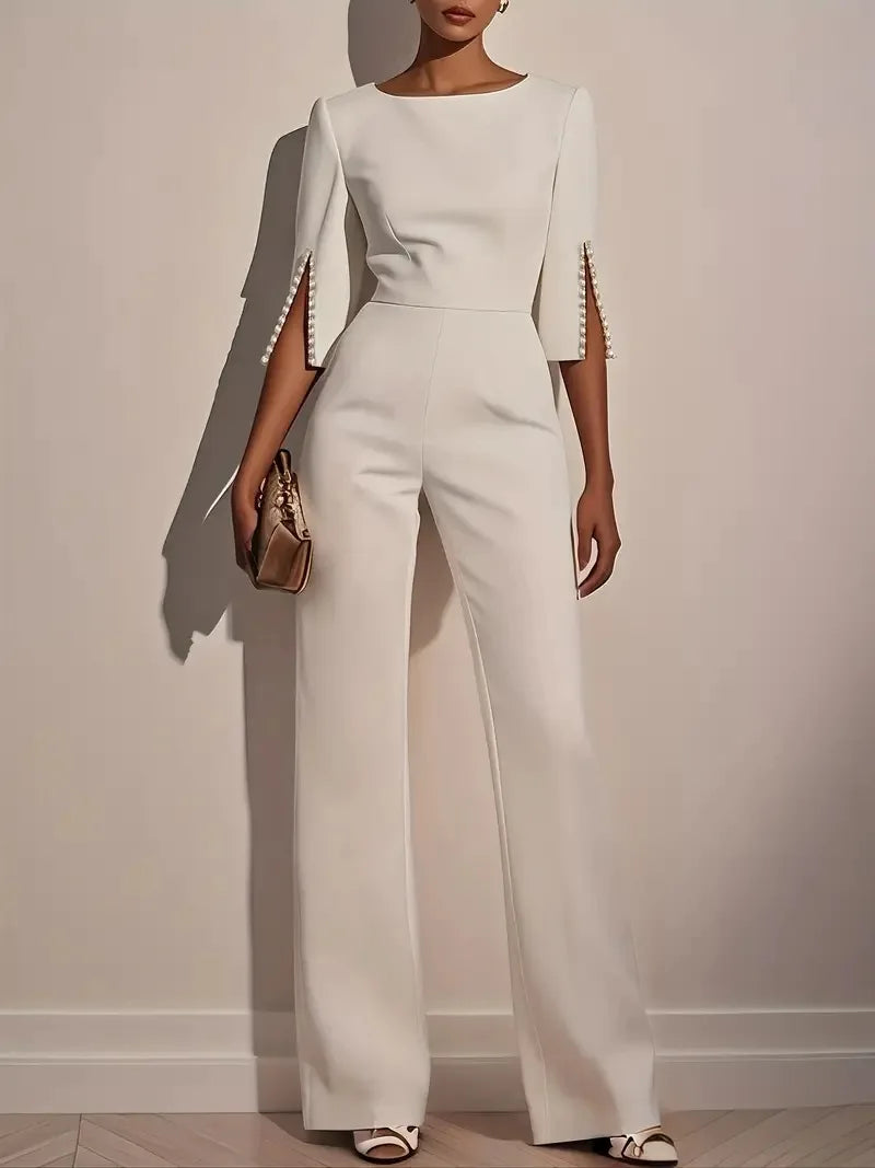 Eleganter Damen Jumpsuit mit Perlen – Einfarbig & Schlank geschnitten | Stilvoller Party- & Büro Look für Frühling & Sommer