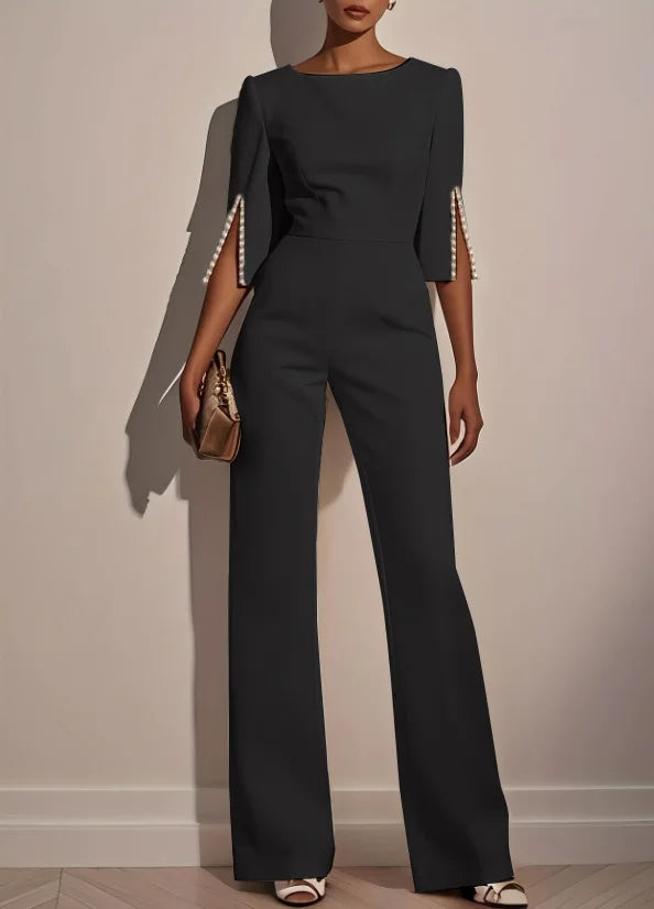Eleganter Damen Jumpsuit mit Perlen – Einfarbig & Schlank geschnitten | Stilvoller Party- & Büro Look für Frühling & Sommer
