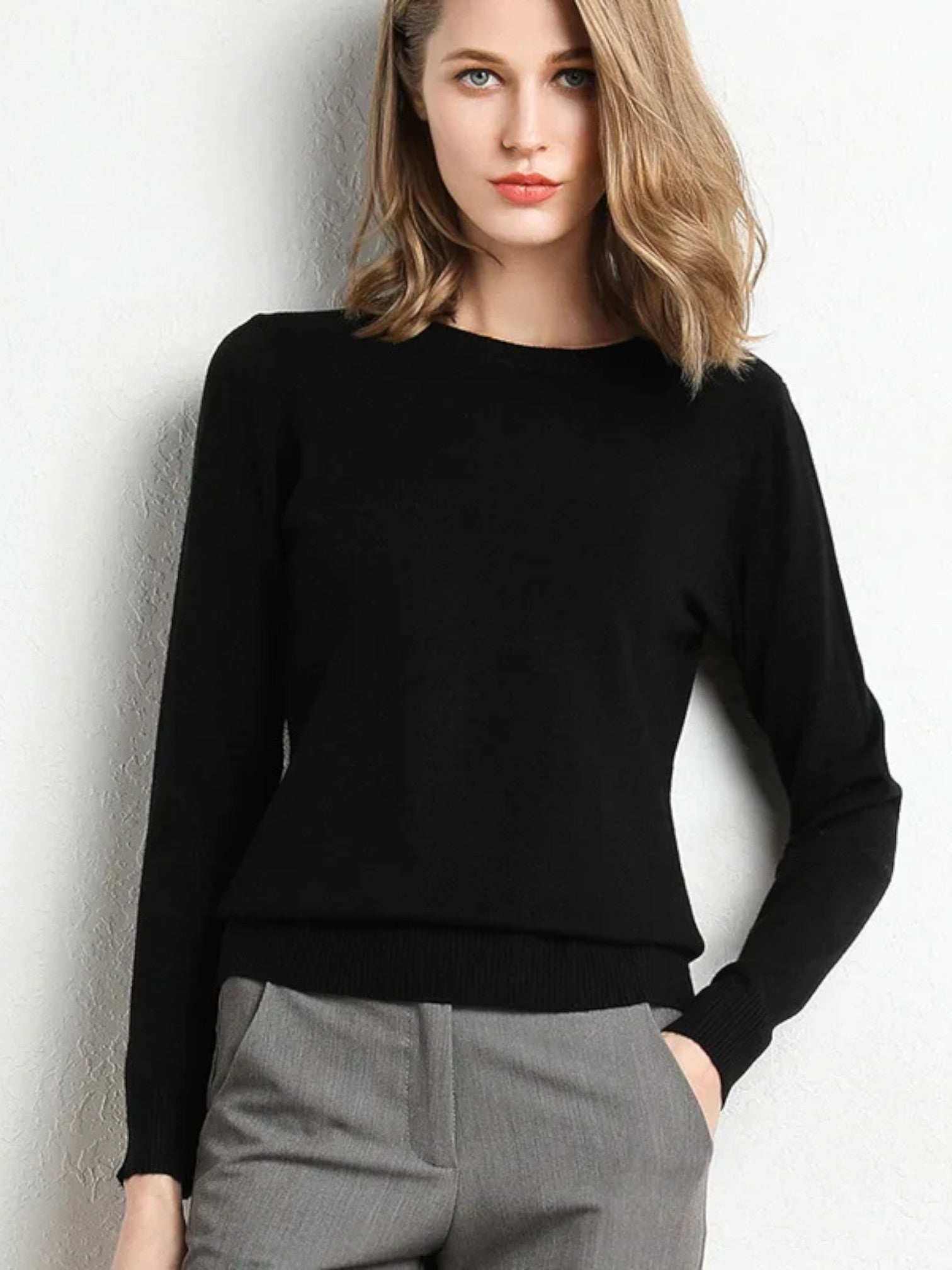 Women's Slim Fit Sweater O-Neck – Solid Color Knit Top Long Sleeve for Autumn & Winter | Plus Sizes, Figure-Hugging & Warm
