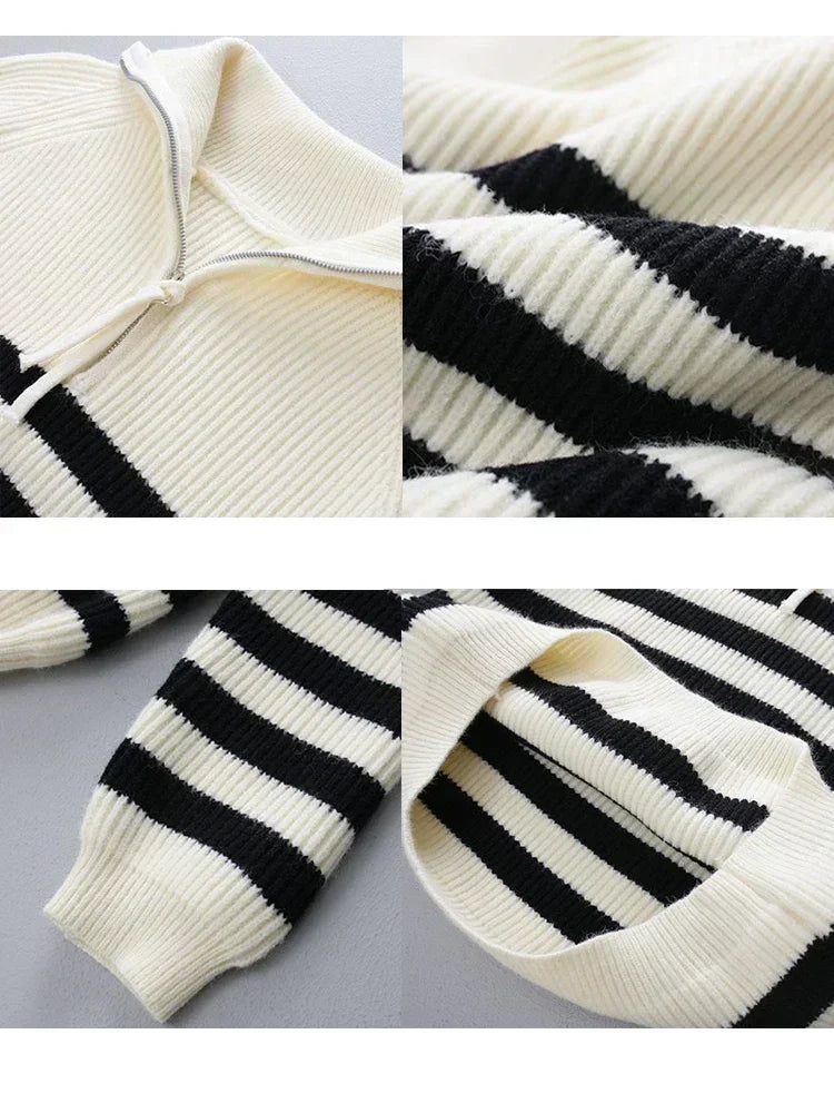 Striped zipper sweater