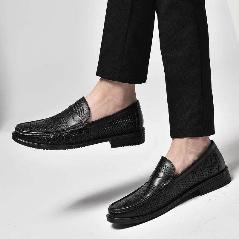 Luxurious Men's Moccasins Made Of Genuine Leather – Italian Slip-On Business Loafers With Cut-Out Design