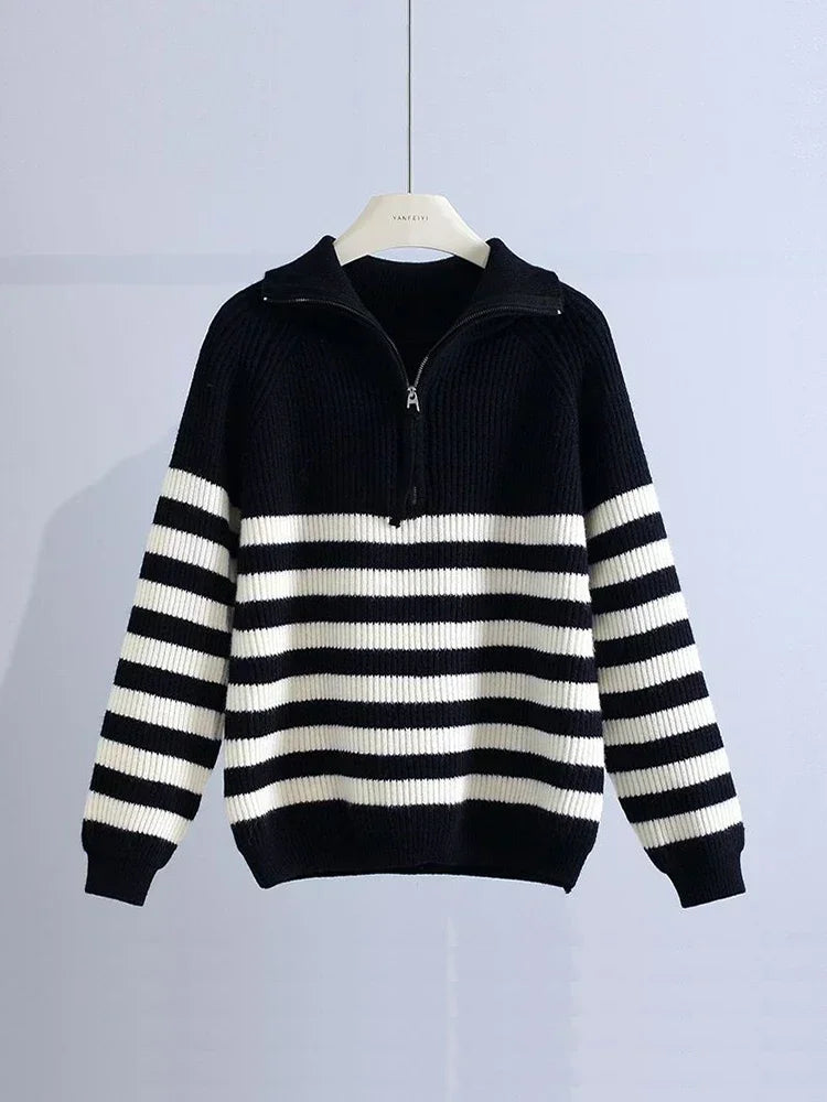 Striped zipper sweater