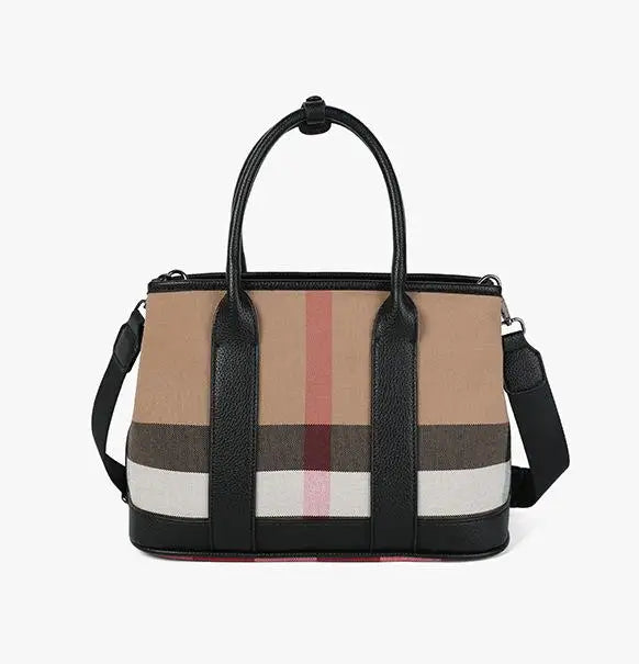 Damen Handtasche – Umhängetasche mit Plaid-Print und breitem Riemen - Toula