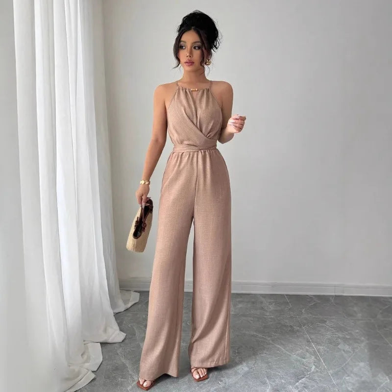 Damen Halter Jumpsuit – Eleganter Rückenfreier Einteiler für Sommer & Herbst | Figurbetonter Overall mit Bodenlanger Hose – Zeitlos & Stilvoll für Alltag & Freizeit