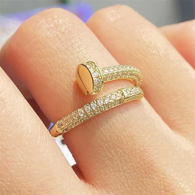 Vergoldeter Zirkonia-Ring für Damen, verstellbar, geometrisches Design, elegant, für den Alltag und Büro, edler Schmuck