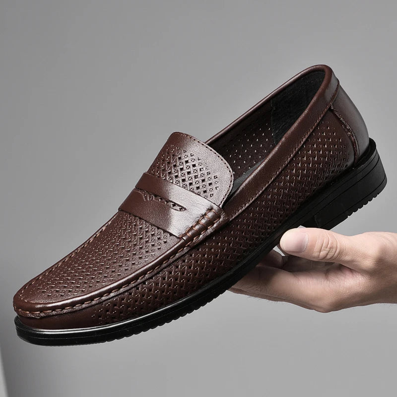 Luxurious Men's Moccasins Made Of Genuine Leather – Italian Slip-On Business Loafers With Cut-Out Design