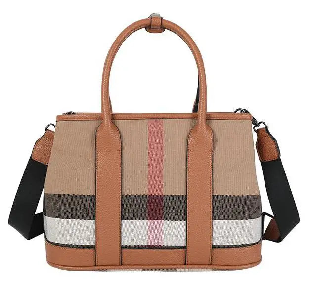 Damen Handtasche – Umhängetasche mit Plaid-Print und breitem Riemen - Toula