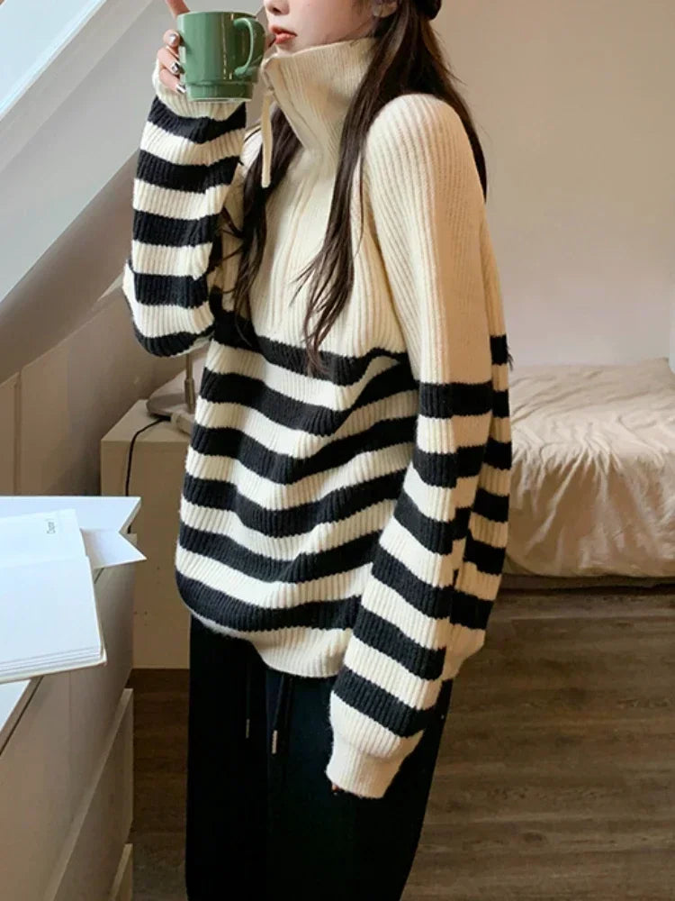 Striped zipper sweater