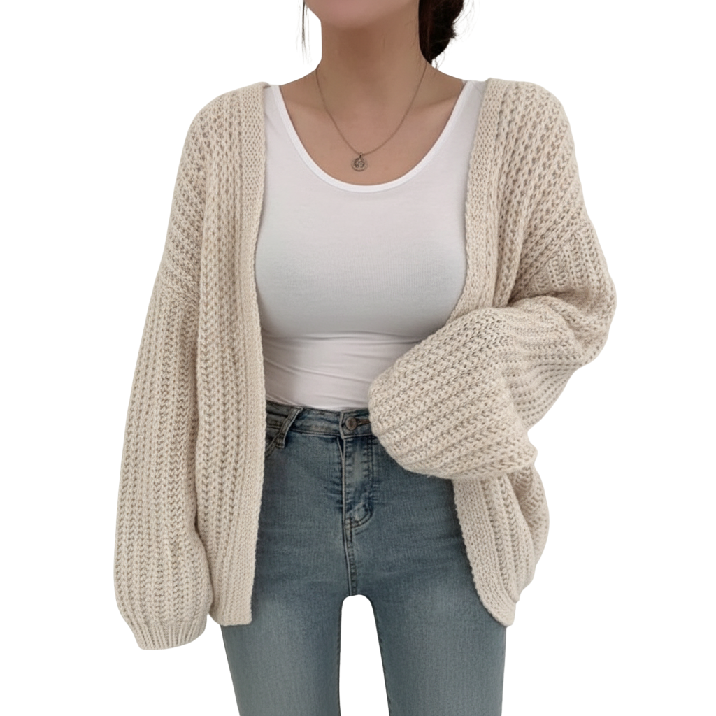 Autumnal women's vintage cardigan with lantern sleeves – comfortable, casual style