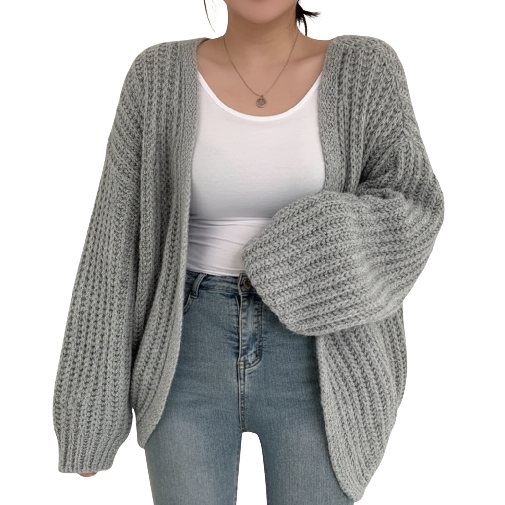 Autumnal women's vintage cardigan with lantern sleeves – comfortable, casual style