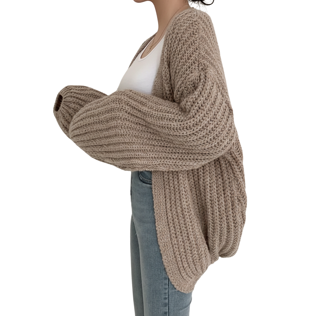Autumnal women's vintage cardigan with lantern sleeves – comfortable, casual style