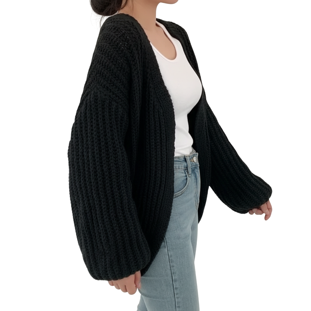 Autumnal women's vintage cardigan with lantern sleeves – comfortable, casual style