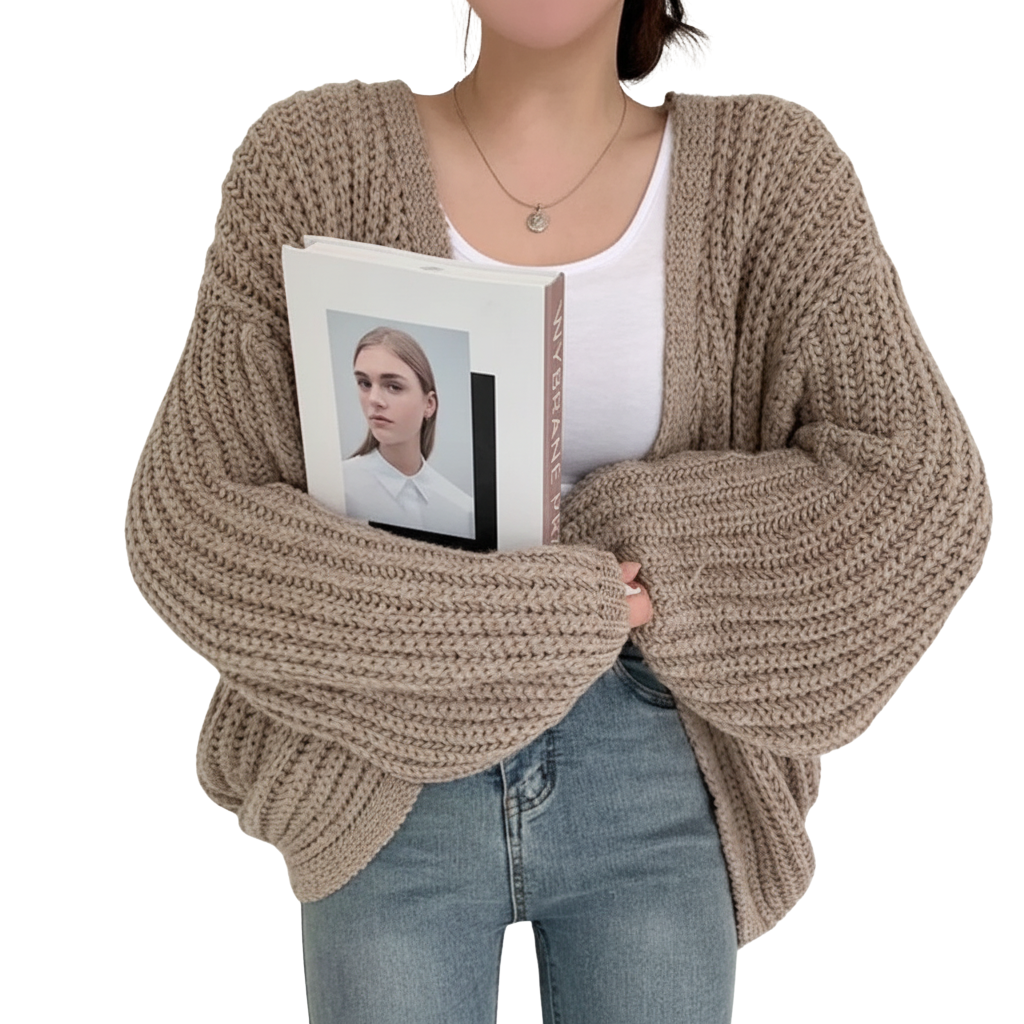 Autumnal women's vintage cardigan with lantern sleeves – comfortable, casual style