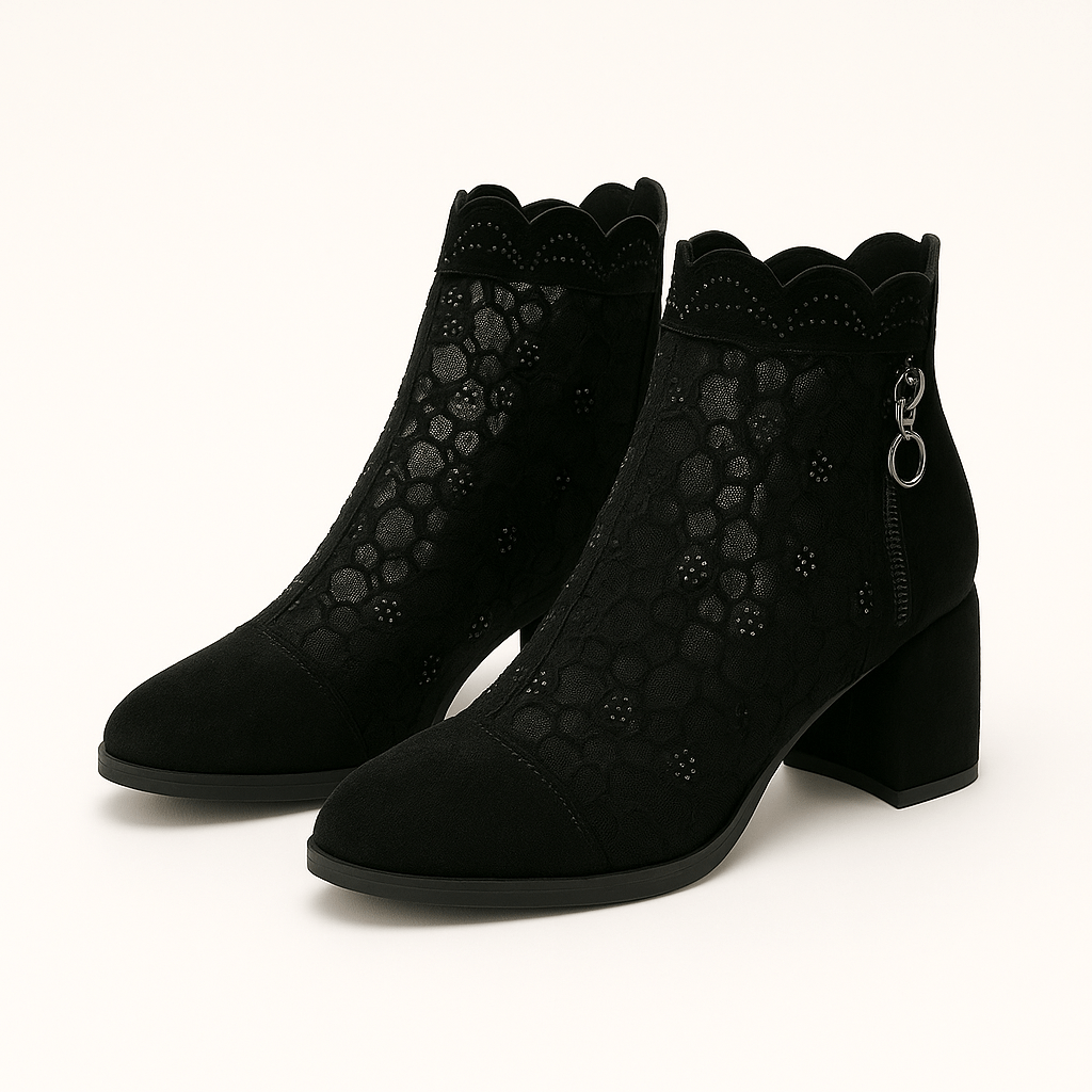 Atmungsaktive Sommer - Stiefeletten mit Riemen & Strass - Reminora