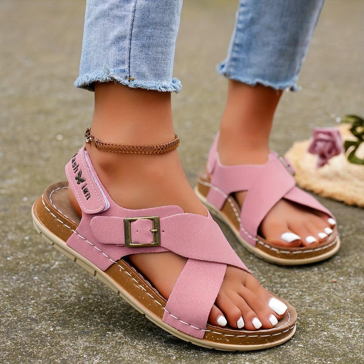 Beige Sandalen mit Kreuzriemen und verstellbarer Schnalle - Reminora