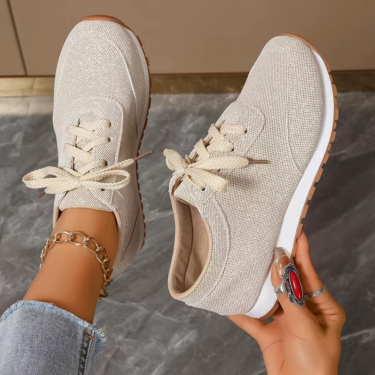 Beige Sneakers im Leinen - Look für Damen – Stilvoll und Bequem - Reminora