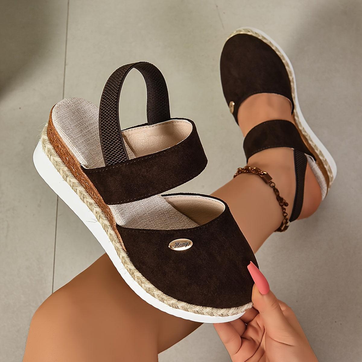 Beige Wedges für Damen mit elastischem Knöchelriemen - Reminora