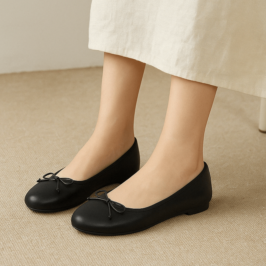 Bequeme Damen Ballerina Slipper aus Leder mit Schleife – Elegante Sommerschuhe für Alltag & Büro 2025 - Reminora