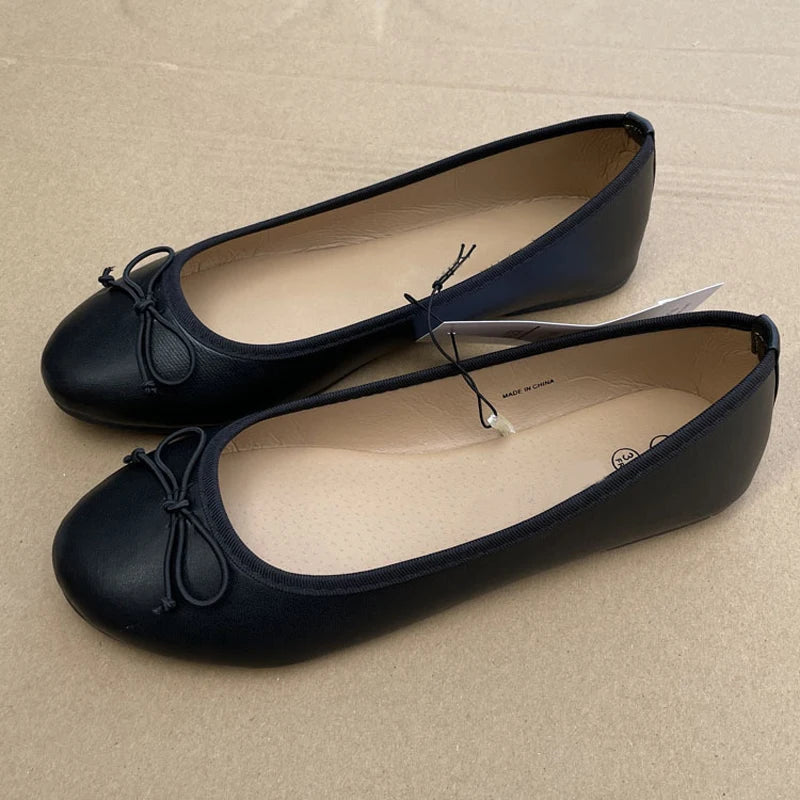 Bequeme Damen Ballerina Slipper aus Leder mit Schleife – Elegante Sommerschuhe für Alltag & Büro 2025 - Reminora