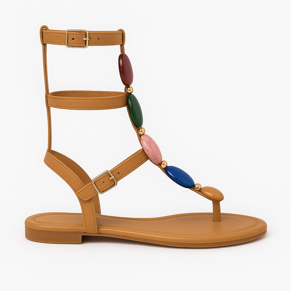 Boho Sandalen Damen Sommer 2025 – Römersandalen mit Schmucksteinen & in großen Größen für Strand und Alltag - Reminora