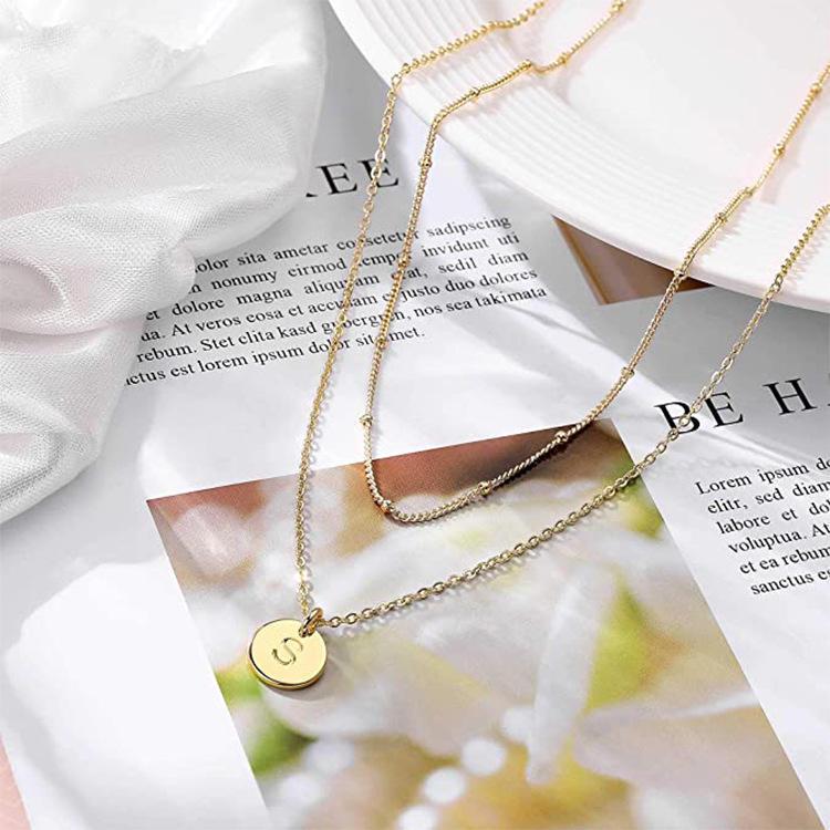 Doppelte Kette Initial-Münz-Halskette - Personalisierte Eleganz