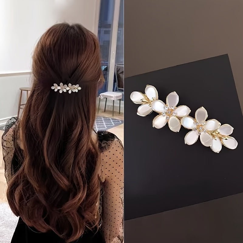 Elegante Blumen - Haarklammer mit Strass – Französische Haarspange für Hochsteckfrisuren und Hochzeiten - Reminora