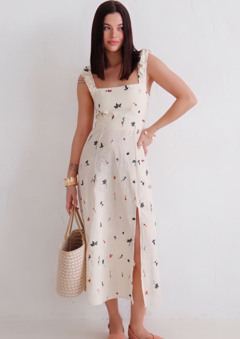 Luftiges Blumenkleid Damen – Midi Kleid mit Blumenprint für Frühling & Sommer