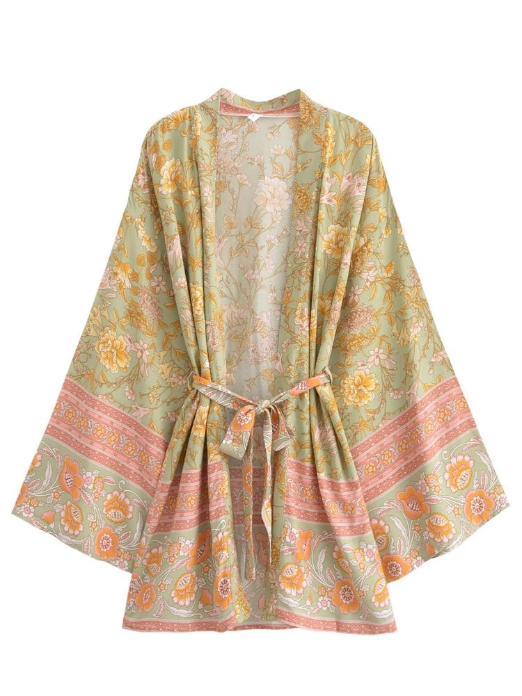 Floral gemusterter Boho Kimono – Perfektes Strand - Cover - up - Reminora