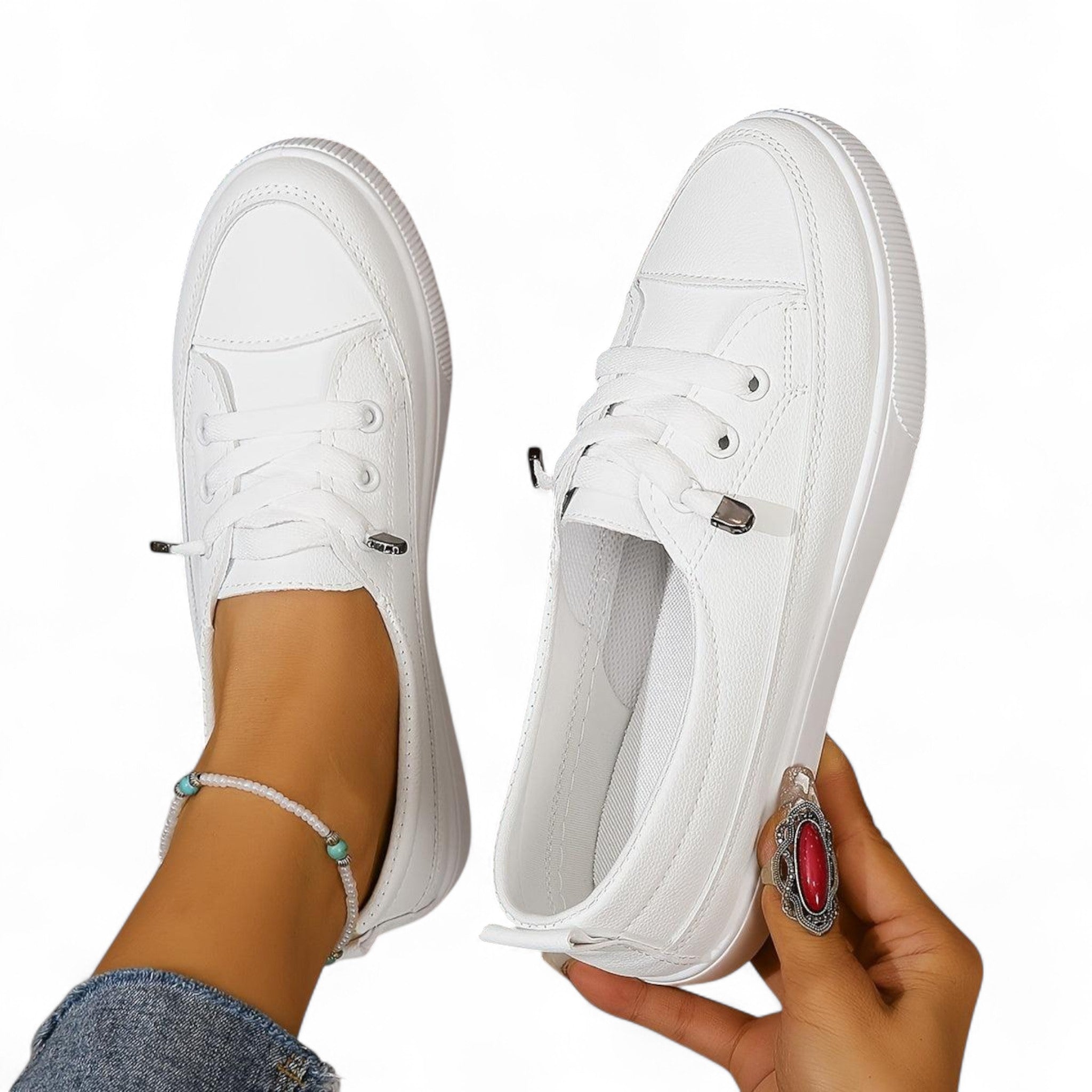Stilvolle Weiße Low - Top Sneakers für Damen – Bequem & Trendy - Reminora